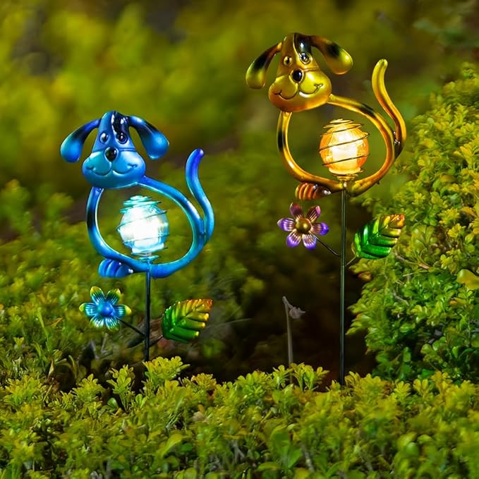 Solar Outdoor Garden Lights,27.4''H Solar Dog Statues Outdoor Lights,Waterproof Solar Decorative Garden Stakes for Lawn Patio Pathway, Solar Lights for Outside for Mom,Women,Dog Lovers