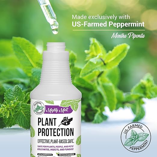 Mighty Mint 32 oz Peppermint Plant Protection Spray - for Spider Mites, Insects, Gnats, Fungus, and Disease with Microfiber Cloth