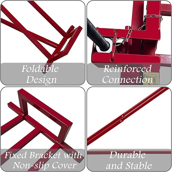 Riding Mower Lift,890 Lbs Capacity Lawn Mower Lift Jack with Manual Handle and Power Tool Extension Handle,Foldable Design,Ride on Lawn Mower Lift for Lawn Mowers and Garden Tractors, Red