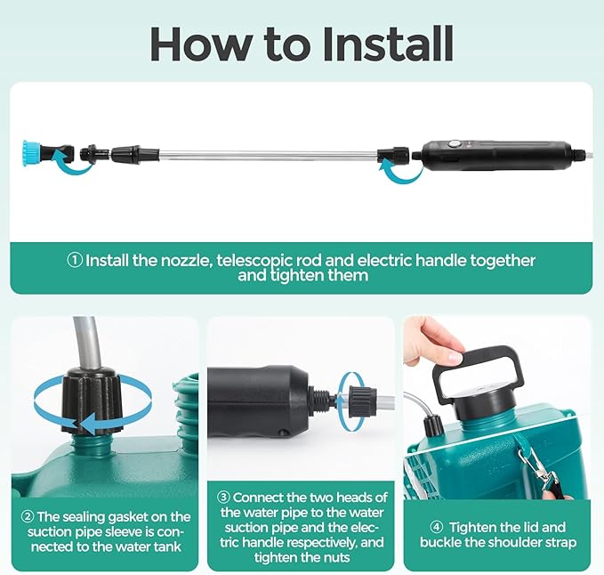 Garden Sprayer 2 Gallon,Battery Powered Sprayer with 5 Mist Nozzles,Telescopic Rod Electric Backpack Sprayers in Lawn & Garden