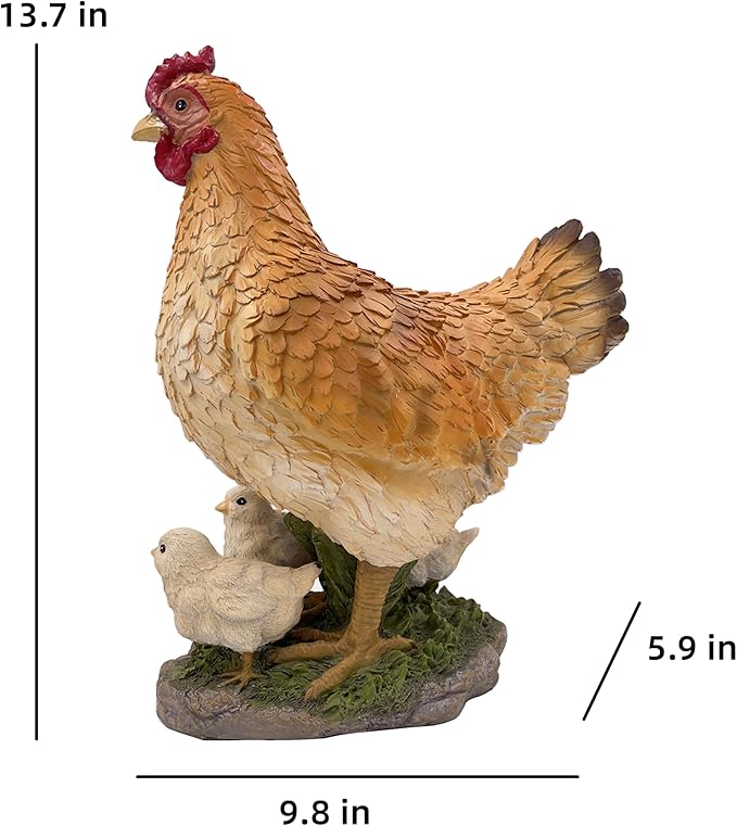Garden Mother Hen and Baby Chick Statue Sculpture Standing Resin Farm Animal Decoration Chicken Sculpture Yard Art Outdoor Lawn Decoration 13.7'' High