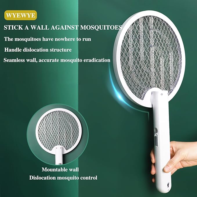 Electric Fly Swatter 4000V, Bug Zapper Racket Indoor with USB Rechargeable, Mosquitoes Trap Lamp Rechargeable with 1200mAh Battery for Indoor Mosquito Bat, Fruit Fly Killer for Home