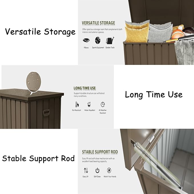 CHUNLY 120 Gallon Outdoor Deck Box, Waterproof Patio Storage Box Storage Bench for Outside Cushions, Garden Tools, Pool Accessories (Dark Brown)