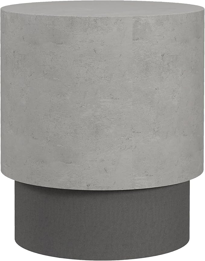 HOMCOM Concrete Finish End Table, Round Side Table with 4 Adjustable Feet, Lightweight for Indoor, Outdoor, Gray