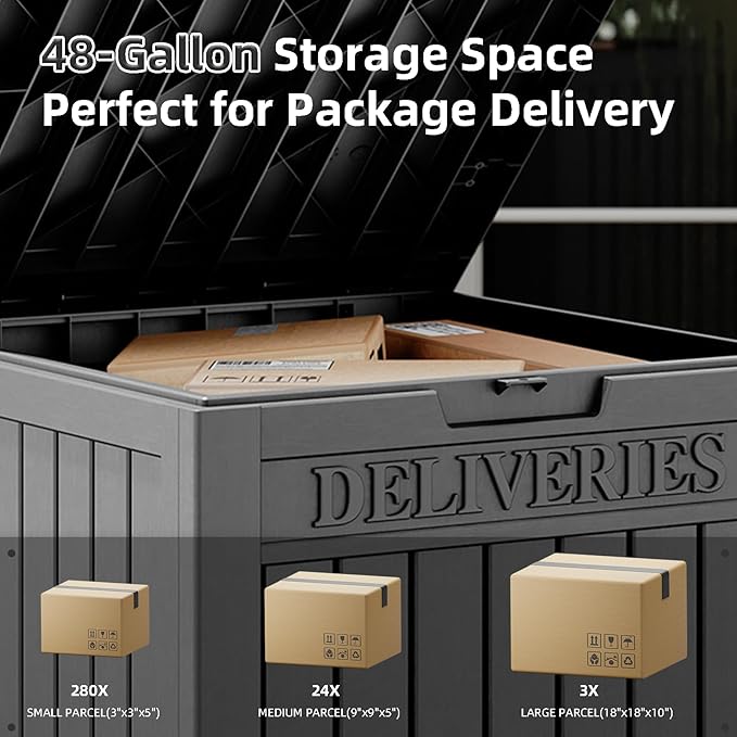Package Delivery Box for Outside, 48 Gallon Storage with Lockable Secure, Large Resin Outdoor Package Drop Container