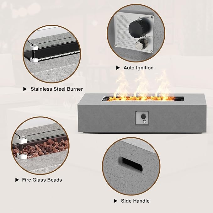 2-Piece Outdoor Propane Fire Pit Table Set – Premium Marble-Like MgO Finish, 56-Inch Gas Fire Table with Tank Table for Patio, Garden & Backyard, Includes Rain Cover & Lava Rocks