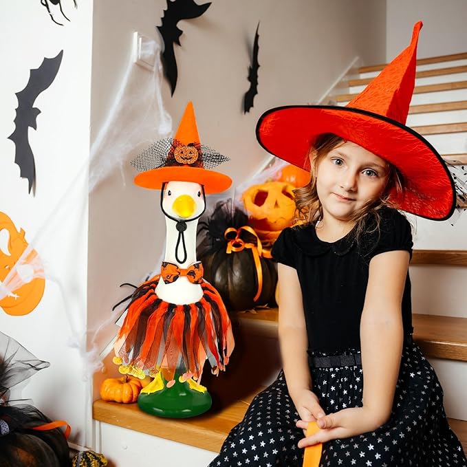 3 Pcs Halloween Porch Goose Outfits,Porch Goose Halloween Costume Pumpkins Style Goose Outfit Bow Tie and Hat for Garden Decoration Party Patio Yard Orange