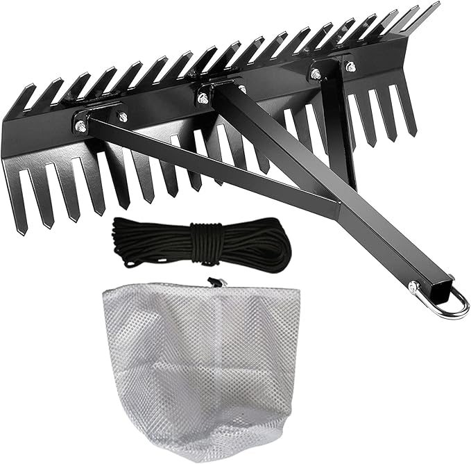 Shengyi Pond Rake, Aquatic Weed Removal Tool with Steel Blades, 24 inch Lake Weed Cutter with 66ft Rope