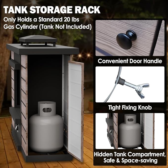 COOS BAY Outdoor Propane Fire Pit 50,000 BTU, Smokelss Gas Fireplace with Hidden Tank Storage, Adjustable Flame Patio Heater for Deck, Backyard, Gray/Tan