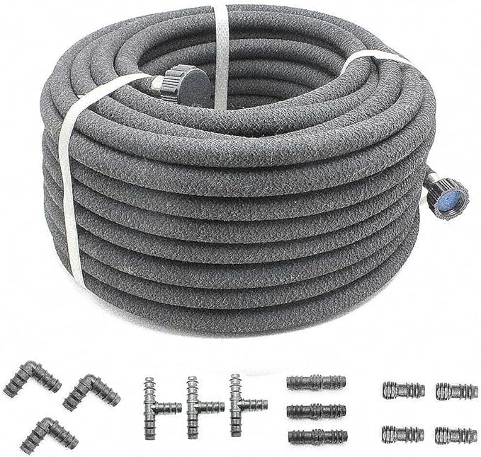 Taisia 1/2’’ Soaker Hose 100 FT Water Drip Garden Hose Drip Irrigation Hose Saves 70％Water Heavy Duty Rubber Round Soaker Hose for Garden, Lawn