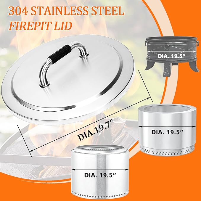 Heat Deflector and Fire Pit Lid for Solo Stove Bonfire 19.5", 304 Stainless Steel,Portable Heat Diffuser with Handle&Leg,Fire Pits Round Lid for Solo Stove Bonfire/Other 19.5" Outdoor Firepit