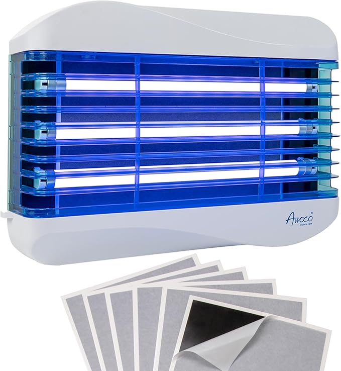 Awoco LED 15W 100V-240V Wall Mount Sticky Fly Trap Lamp XL 78” Extra Long Power Cord with 3 LED UV Lights for Capturing Flies, Mosquitoes, Moths and Flying Insects (Fly Trap XL + 6 Glue Boards)