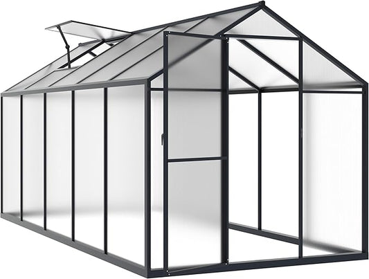 BlueWish 6x10FT Greenhouses for Outdoors, Aluminum Greenhouse with Adjustable Vents, Rivet Structure, Walk-in Green House with Polycarbonate, Heavy Duty Greenhouse Kit for Garden, Gray
