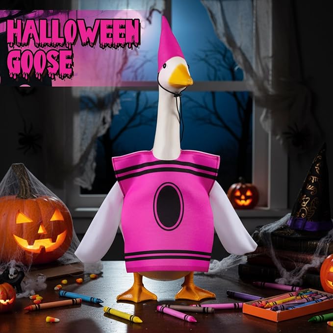 Geyoga Halloween Goose Crayon Costume Porch Goose Outfits 23" Fall Geese Clothes Classroom Lawn School Garden Patio Yard Outdoor Decorations(Hot Pink,Crayon)