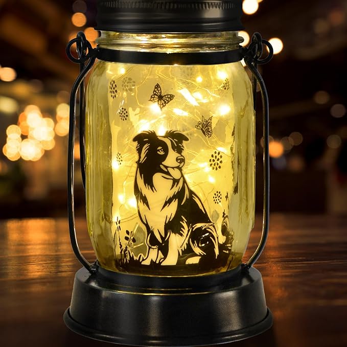 Border Collie Gifts for Women/Men Border Collie Solar Lanterns Dog Mom Birthday, Dog Lovers Lantern, Pet Loss Pet Memorial Lights, Solar Garden Decoration Outside for Yard, Patio,Backyard,Porch