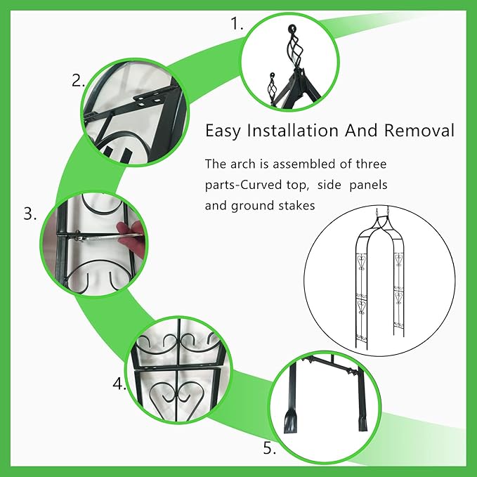 Garden Arch Trellis 14.2" L x 46.5" W x 98.4" H, Black Iron Arbor, Courtyard Arbor Trellis for Various Climbing Plants Rose, Outdoor Archway Wedding Ceremony Party