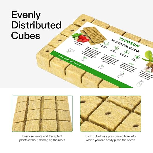 VIVOSUN 1.6" Rockwool Cubes, 28 Plugs Stonewool Starter Grow Cubes for Cuttings, Cloning, Plant Propagation, Seed Starting, Hydroponic Grow Media for Vigorous Plant Growth, 1 Sheets of 28 Plugs