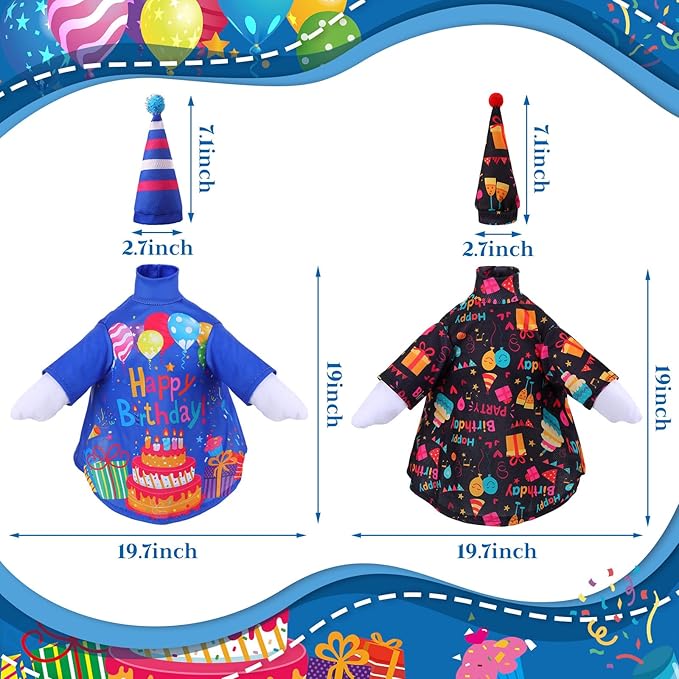 Frienda 2 Set Happy Birthday Porch Goose Outfit Clothes for 23" High Cement or Plastic Goose, Birthday Yard Cement Geese Duck Clothes Costume for Fall Halloween Outdoor Garden Yard Patio Decor