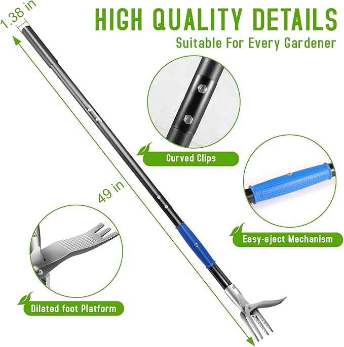 Heavy Duty Stand Up Weeder with Ejection Handle, Standing Weed Puller with Steel Handle, Gardening Tools,Weeder with Steel Claw, Weed Remover Tool Without Bending, Pulling,Kneeling.Weeding Tool.