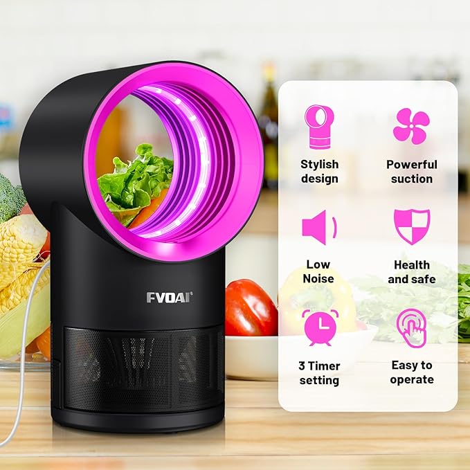 Fly Trap Indoor,Fruit Fly Traps for Indoors Mosquito Trap Indoor Insect Trap with Suction, Time Setting, Bug Light & 10 Pcs Sticky Glue Boards (Pink)