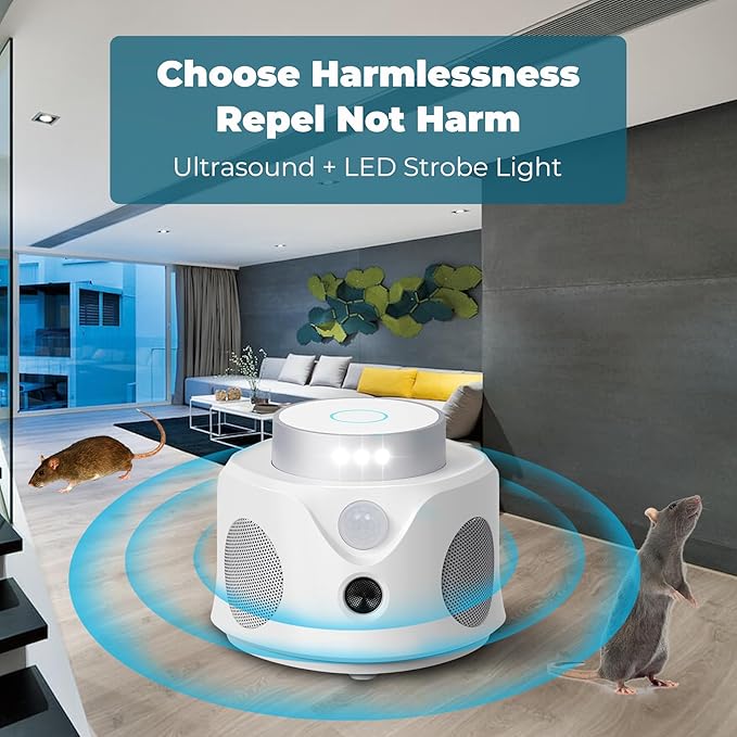 Ultrasonic Mice Repellent for House Indoor Pest Repellent Mouse Rat Sonic Deterrent Device, Drive Away Mice from Home - No Killer Traps, Grey 1 Pack