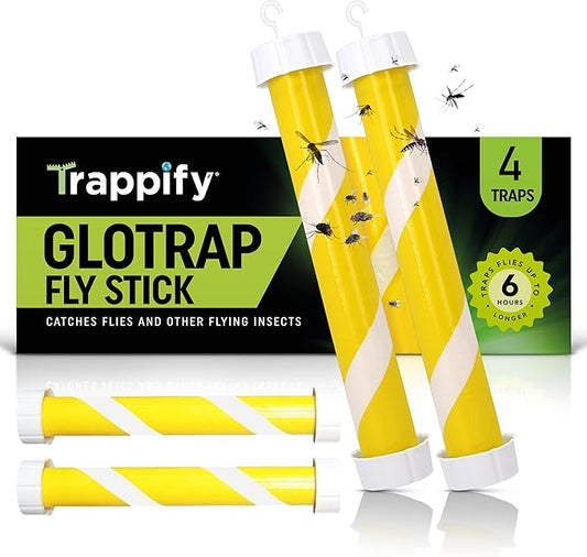 Glow-in-The-Dark Fly Stick by Trappify: Premium Indoor & Outdoor Fly Traps | Water-Resistant Sticky Trap for Fruit Fly Traps for Indoors, Gnat Traps for House Indoor, and Fly Trap Indoor (4 Pack)