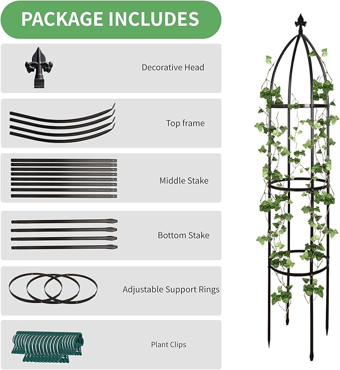 Garden Obelisk Trellis for Climbing Plants Outdoor 6.3 Feet Tall Rose Heavy Duty Metal Trellis Plant Support for Vines Clematis Flowers, Bronze