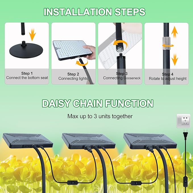 25 Watt Power Table Top Grow Lights for Indoor Plants, Seed Starting, Bonsai, 2500 Lumen Enough Bright Like A Small Sun for Your Jungle, Daisy Chain Function, 16"-24" Height Adjustable, Plug-and-Play