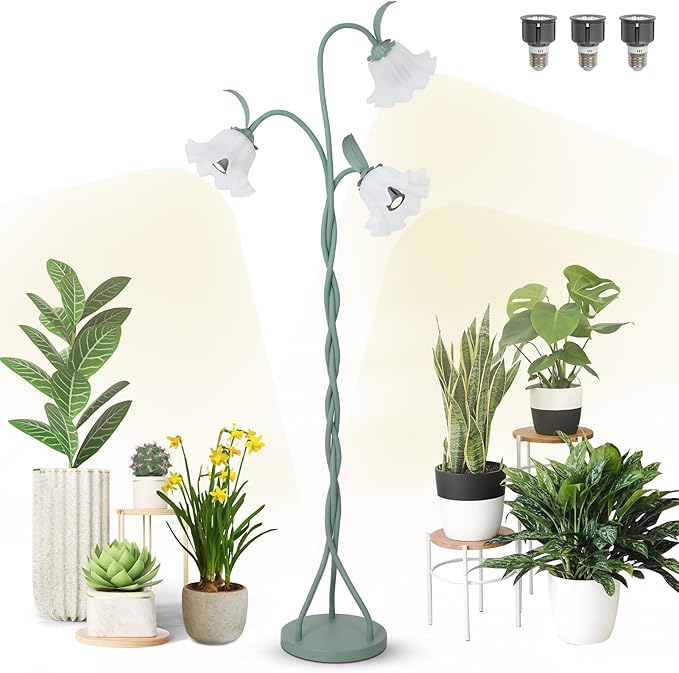 HMVPL Grow Lights for Indoor Plants, Full Spectrum Plant Lights for Indoor Growing with 3 7W Grow Light Bulbs, Foot Switch, Standing Tall Growth Lamp with Flexible Gooseneck for Middle Small Plants
