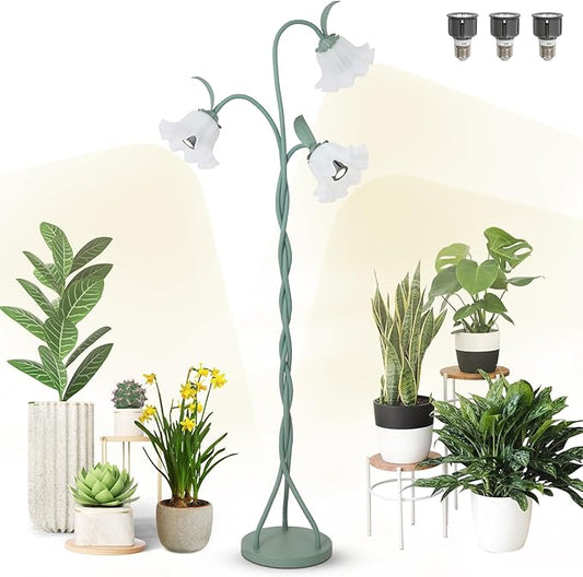 HMVPL Grow Lights for Indoor Plants, Full Spectrum Plant Lights for Indoor Growing with 3 7W Grow Light Bulbs, Foot Switch, Standing Tall Growth Lamp with Flexible Gooseneck for Middle Small Plants