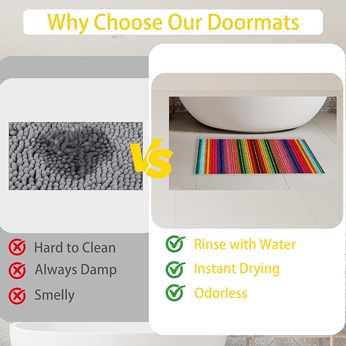 Door Mat,Mexico Stripes Welcome Mat Indoor,Ethnic Colorful Stripes Non-Slip Outdoor Entry Mat for Home Entryway, Low Profile Floor Rugs for Entry Patio, Porch, Hallways 30 x 17 Inch