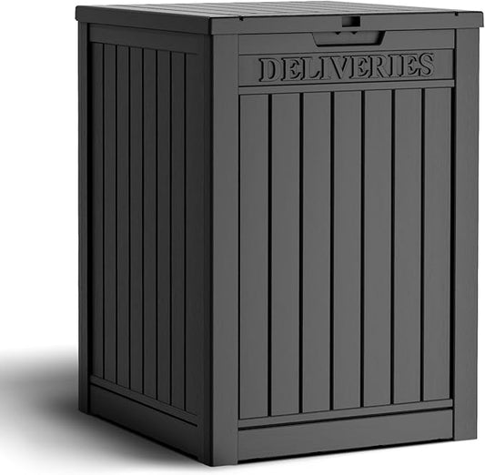 48 Gallon Outdoor Storage Box, Package Delivery Box for Outside with Lockable Secure, Resin Outside Storage Box Waterproof Deck Box for Patio & Pool, Black