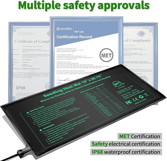 Besitio Seedling Heat Mat 6 Pack,10" x 20.75" Greenhouse Heater, MET Certified Germination Heat Mat, for Greenhouse Seedling, Seeding, Home Gardening Seeding Starter