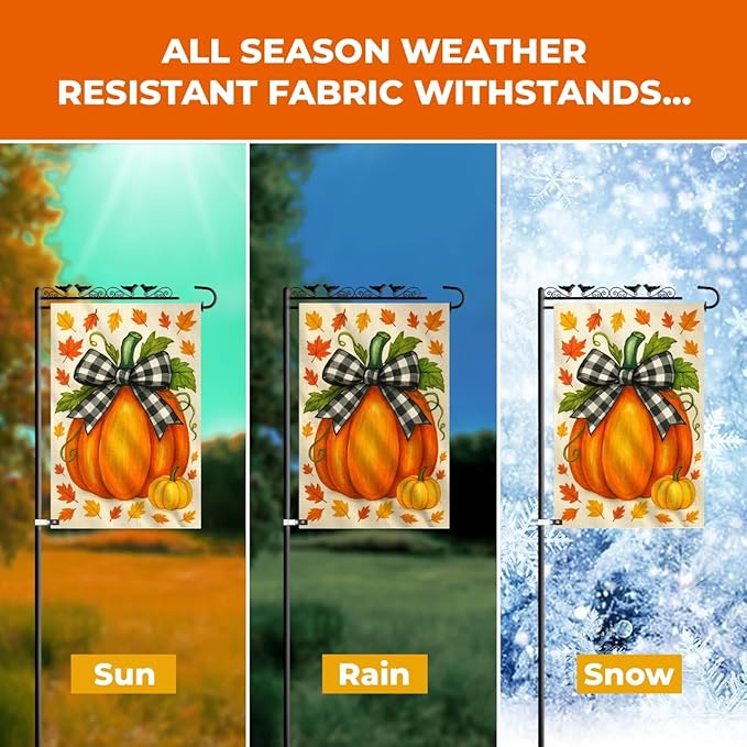 Fall Pumpkin Garden Flag 12x18 Double Sided Burlap – Front Yard Flag for Outside, Weatherproof Autumn Outdoor Decor, Farmhouse Garden Flag Welcome, Vibrant Colors, Fade Resistant
