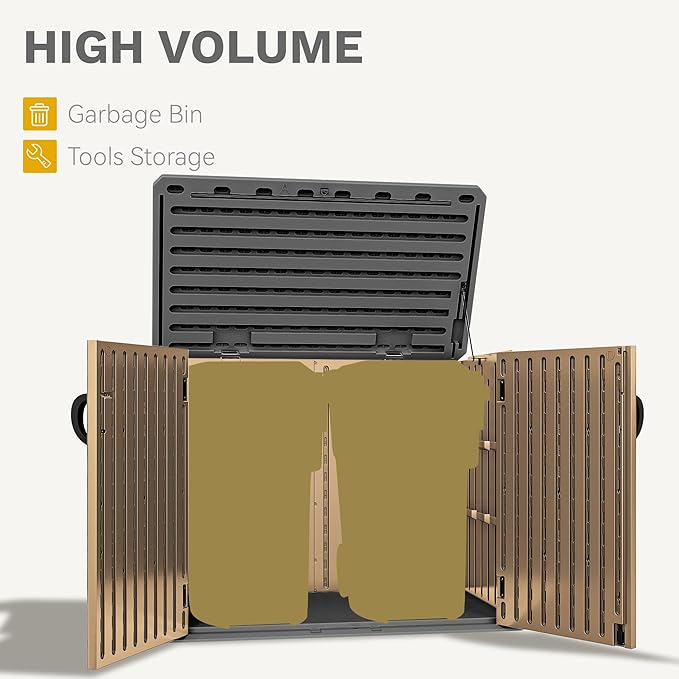 DWVO Outdoor Storage Shed, Weatherproof Resin, 35 Cu Ft Capacity, Horizontal Design, X-Shaped Lockable Door, Suitable for Bike, Garden Tools, Trash Cans, Brown