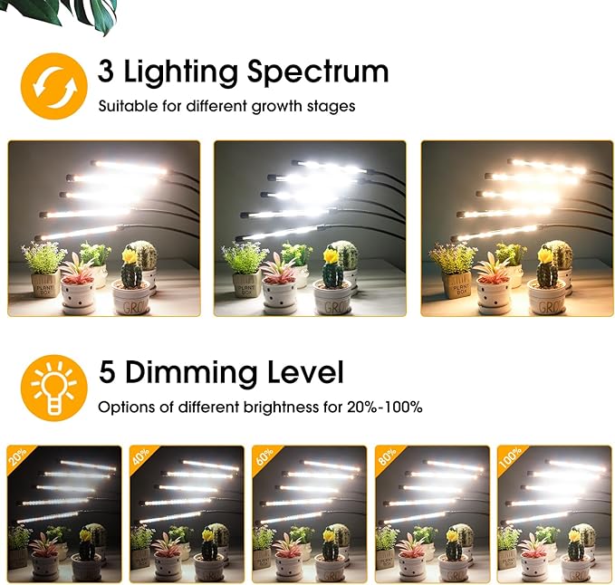 Wolezek Grow Lights for Indoor Plants Full Spectrum, 100 LEDs Plant Lights for Indoor Growing with Adjustable Stand, 5-Head Plant Grow Lights with Auto 6/12/16H Timer, Ideal for Large & Tall Plants