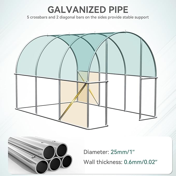 YITAHOME 10'x6.5'x6.5' Greenhouses Large Walk-in Green House Heavy Duty Tunnel Green Houses Outdoor Portable Plant Gardening Upgraded Galvanized Steel Frame Zipper Doors 5 Crossbars Garden