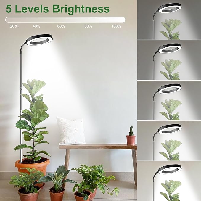 Wolezek Grow Lights for Indoor Plants Full Spectrum, 80 LEDs 3 Colors Grow Light, 65in Large Plant Lights for Indoor Growing with 360°Gooseneck, 6/12/16H Timer, 5 Brightness, Height Adjustable, Black