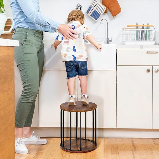 HDANI Small Round Wooden Step Stool for Kids Adults, 300lbs Load Capacity Garden Stool, Non-Slip Small Stool for Plant Stand, Kitchen, Bathroom and Bedroom,Brown