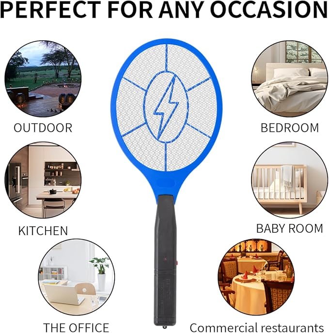 ZhouHe Pack of 2 Electric Fly Swatter Bug Zapper Battery Operated Flies Killer Indoor & Outdoor Pest Control Mosquito Zapper and Insect Catcher Racket（red＆Blue）