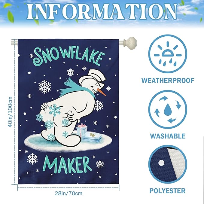 Winter Snowman Garden Flag Snowflake Maker Yard Flags Double Sided Christma Vertical Wall Banners Xmas Gift House Banner for Holiday Farmhouse Outdoor Decoration 28 x 40 Inch