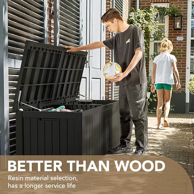 Devoko 150 Gallon Deck Box Resin Outdoor Storage Box Waterproof Storage Container for Patio Furniture Cushions