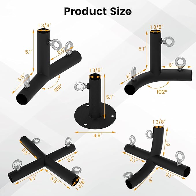 1 3/8'' Canopy Fittings for 8 Leg Carport Frame Parts, Black Canopy Pipe Fittings with Eye Bolts, Carport Frame Kit Low Peak Connectors with 156 Degree Angle(20Pcs)