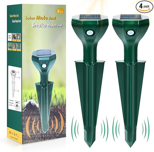 4 Pack-Solar Mole Repeller - Sonic Mole Repeller - Snake Repellent for Yard and Lawn Garden - Mole Repeller - Waterproof Ultrasonic Pest Control Outdoor Keep Mole Away from Yard Lawn (4)