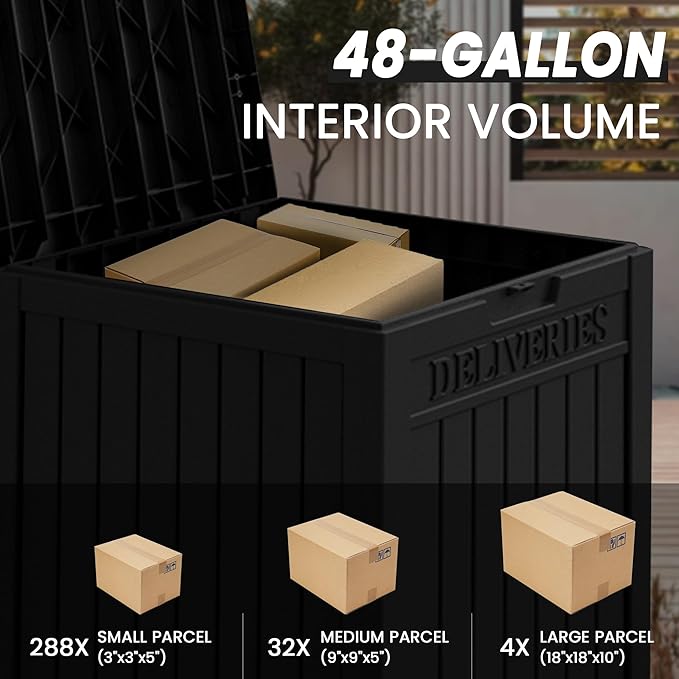 55GAL Black Outdoor Deck Box with Lock - SGS - Certified UV Protection, Weatherproof for All - Season Use, Great for Storing Tools and Small Items, Easy to Assemble
