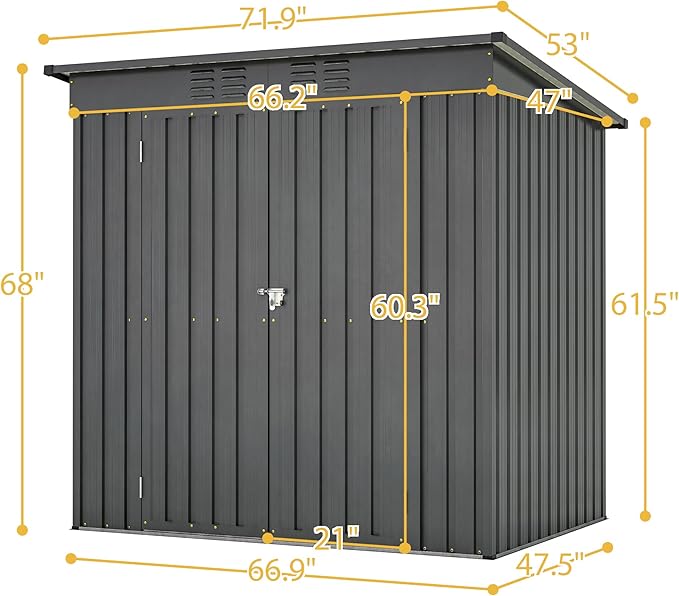 6x4 FT Outdoor Storage Shed,Metal Heavy-Duty Tool Shed with Hinged Door and Padlock,Waterproof Garden Shed W/Vents,All Weather,Foldable House for Garden Backyard,Lawn,Black
