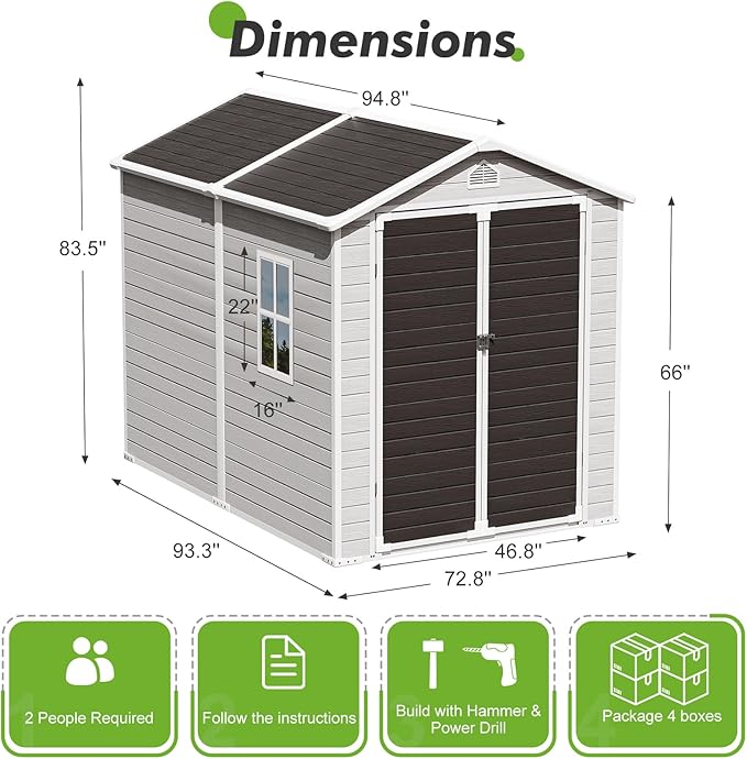 Plastic Sheds 6x8 Shed Resin Outdoor Storage with Floor Included, Waterproof Lockable Garden Tool Storage Cabinet