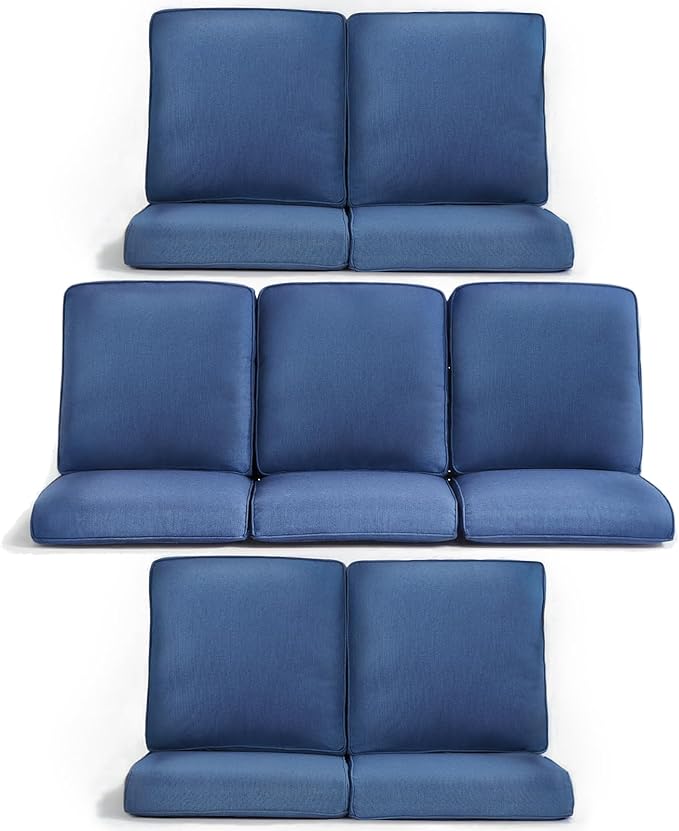 7-Piece Outdoor Patio Cushion Set - Fade & Water Resistant with Removable Olefin Cover, 22x24x4 Inch Memory Foam Cushions for Wicker Sectional Sof - Blue/Regular
