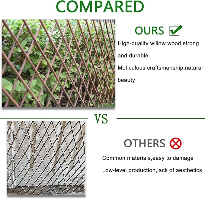Expandable Willow Lattice Fence Panel Plant Support Garden Trellis Willow Trellis Fence for Climbing Plants Vine Ivy Rose Cucumbers Clematis Outdoors Garden Yard,36X92 Inch(2PC)