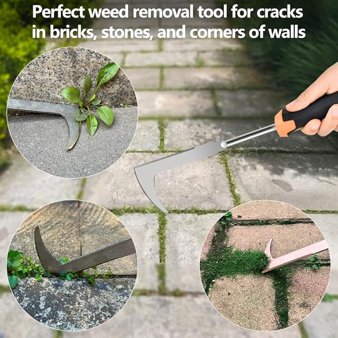2025 Weed Puller Tool, 3 Pack New Garden Stainless Steel Weeder Tool Hand Weeder Tool,Multi-Purpose Weed Remover Tool Weeding Tools for Gardening(Rubber Handle)